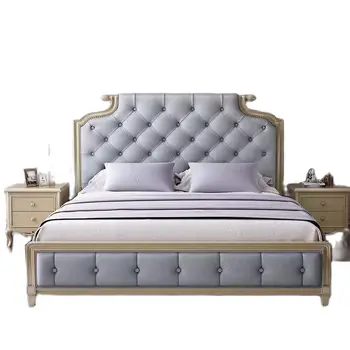 modernios medžio masyvo lova 2 asmenims oda lova, sofa-lova prancūzijos miegamojo baldai, modernios js01