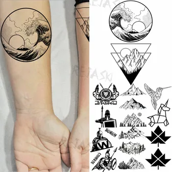 Geometrijos Kalnų, Jūros, Saulės Laikinos Tatuiruotės Moterys Suaugusiųjų 