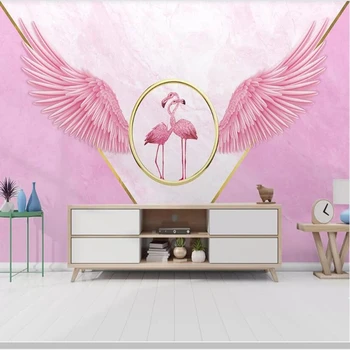 Papel de parede šviežių rožinė sparnus flamingo vaikų tapetai, freskos,gyvenamasis kambarys, virtuvė, TV wall miegamojo sienos dokumentų namų dekoro