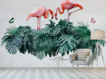 Custom 3D tapetai freska Šiaurės paprasta atogrąžų lapai flamingo drugelis miegamasis fone, sienų apdaila dažymas
