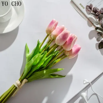YO CHO 31pcs/daug Tulpių Netikrą Gėlės Nekilnojamojo Touch Vestuvių Gėlių PU Namų Amatų Festivalis Apdailos Bridesmaid Bouque Šalies Prekių