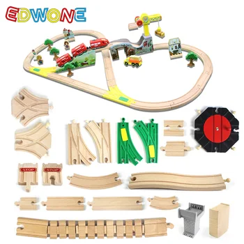 Naujas 2020 Medinių Bėgių Medienos Geležinkelio Priedai Traukinio Bėgių nustatyti Traukinio asamblėjos vaikų žaislai, Kalėdų dovanos vaikams