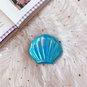 Y1UF Kūrybos Sea Shell Formos Holografinis Vaivorykštės spalvų Didinamąjį Kompaktiškas Kosmetikos Dvipusis Sulankstomas Kišeninis Veidrodėlis