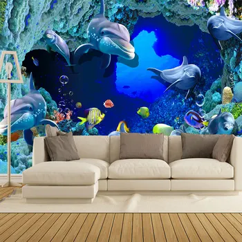 Custom 3d tapetai šiuolaikiniai jūrų smulkių gyvūnų, koralų pasaulio delfinų TV foną, sienų apdaila - vandeniui atsparus sienų danga