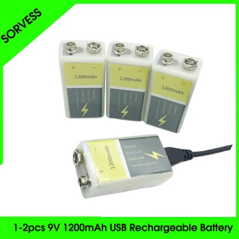 SORVESS 9V 6F22 USB Įkraunama Ličio Jonų Baterija 1200mAh Li-ion Li jonų elemento Forwireless Mikrofonas, Gitara EQ Dūmų