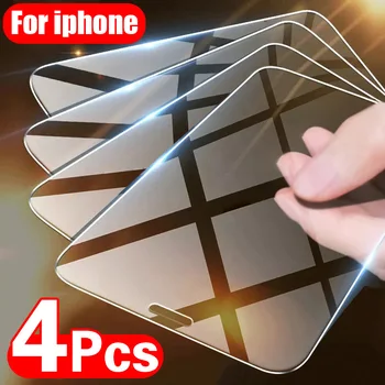 4PCS Grūdintas Stiklas IPhone 11 12 13 14 Pro XR X XS Max Screen Protector dėl 