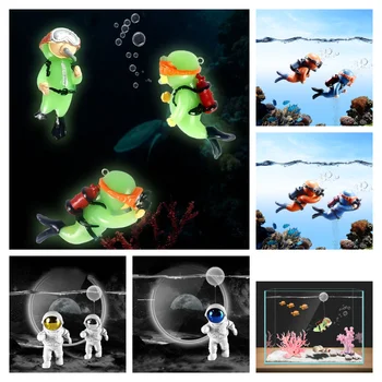 Šviesos Žalia Mini Naras Kawaii Imituojamas Plūduriuojantis Frogman už Akvariumas Papuošalai Žuvų Bako Apdailos Akvariumo Reikmenys