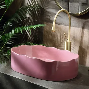 Raundas naujo dizaino Matuoklis, Viršuje porcelianinis praustuvas vonios kambaryje keraminės kriauklės nusiplauti rankų baseino