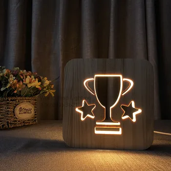 Trofėjus Formos 3D LED Medienos Šviesos 3D Iliuzija Luminaria Stalo Lempa Dovanos Vaikams, Kūdikio Gimtadienio Lova Miegoti Šviesos Apdaila