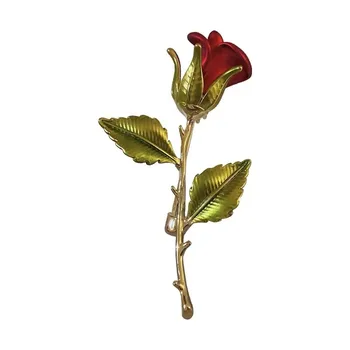 Derliaus Raudona Rožė Gėlių Sages Elegantiškas Žalia Emalį Puokštė, Sagės, Segtukai, Metalo Vestuvių Moterų Papuošalai