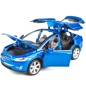 1:32 Diecast Žaislas Automobilio Modelį Teslomis-Modelis-X90 Metalo Automobilį Su Garso Ir Šviesos Atvirų Durų Traukti Atgal, Automobilių Surinkimo Vaikams, Žaislai Berniukui Dovana