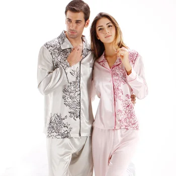 Moterų Pižama Satino Rinkinys Poroms Atitikimo Pajama Komplektai Kokybės Satino, Šilko Sleepwear Lašas Laivybos
