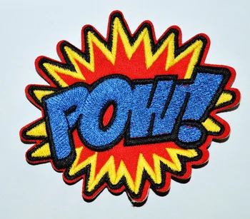 (5 vnt.), POW! superherojų komiksų retro įdomus siuvinėtos aplikacijos geležies pleistras ( apie 10* 8,5 cm)