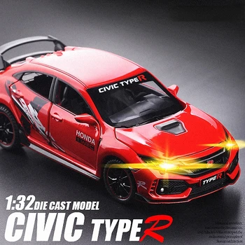 Aukštos Modeliavimas 1/32 Honda CIVIC TYPE R Lieti Automobilio Modelio, Kolekcines, Miniatiūrinių Automobilių Žaislai Vaikams Berniukams Diecast Žaislai, Transporto priemonės,