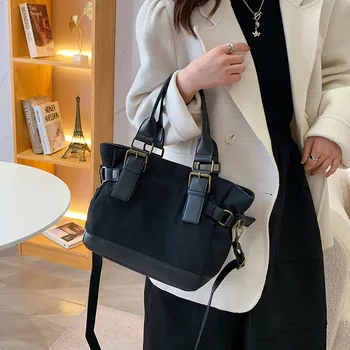 moterų kietas drobės juoda balta peties rankinukas lady korėjos stilingas mados didelės talpos atsitiktinis crossbody krepšys