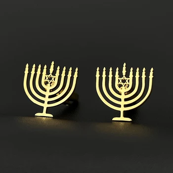Hanukkah Menorah Rankogalių Segtukai Nerūdijančio Plieno Vyrų Papuošalai Izraelio 9 Žvakidė Jeruzalės Dvyniai Marškinėliai Prabangus Aksesuaras Vestuvių Dovana