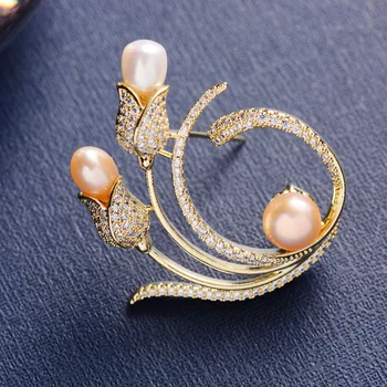 Europos ir Amerikos Mados Gėlavandenių Perlų Gėlių Segė Elegantiškas Cirkonis Kūrybos Temperamentas Pin Priedai Corsage