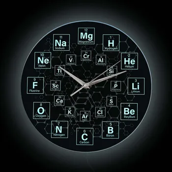 Periodinės Lentelės Elementų Sieninis Laikrodis Su Apšvietimu Klasėje Dekoro Mokslo Cheminiai Simboliai Ramioje Valyti Kvarco Sienos Žiūrėti