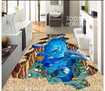 3d grindys Jūros Pasaulis, Meno 3D dimensijų tapyba vonios, grindų, lauko gatvės tapybos 3d grindų dažymas tapetų
