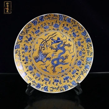 Prabangus retro (mėlynos ir baltos lotus modelis drakonas ir Feniksas nuotraukos) porceliano plokštelės apdaila