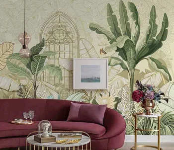 Pasirinktinis dydis tapetai atogrąžų miškų augalų atgal apdailos dažymo miegamasis apdaila, tapetai, freskos 3d tapetai sienos