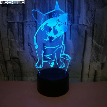 BOCHSBC 7 Spalvų Keitimas Stalo Lempa Animacinių filmų 3D Bulldogs USB LED Žibintai Akrilo Meno Naktį Šviesos Lampara, Miegamojo Dekoro Lempos