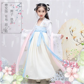 Vaikai Siuvinėjimo Hanfu Kostiumas Senovės Pasakų Drabužių Kinų Stiliaus Naudingumo Suknelė Mergaitėms