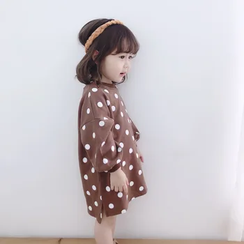 2020 m. rudenį naujų polka-dot megztinis mergaitėms vaikų korėjos ilga suknelė.