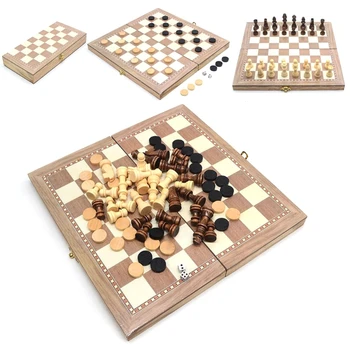 1Set 3-in-1 Šachmatai stalo Žaidimai Veiklos Centrai Tradicinės Šachmatų Stimuliacija, stalo Žaidimai Veiklos Mediniai Šachmatai