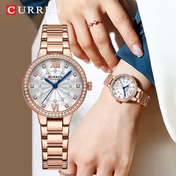 CURREN Naujo Stiliaus Mados Deimantų Dizaino Kvarcinius Moterų Laikrodžiai Atsitiktinis Sporto Vandeniui Elegantiškas Nerūdijančio Plieno Žiūrėti Moterims