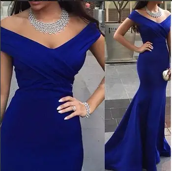 Naujas Atvykimo Undinė Royal Blue Ilgą vakarinę Suknelę V-kaklo Grindų Ilgis Moterų arabų Vakare Chalatai chalatas de soiree